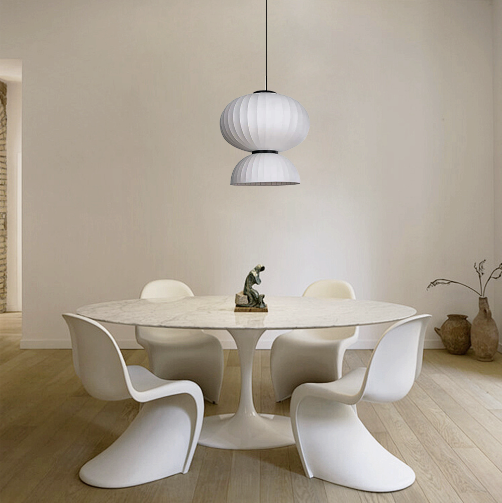 Modern Pendant Light — White Artificial Silk & Metal